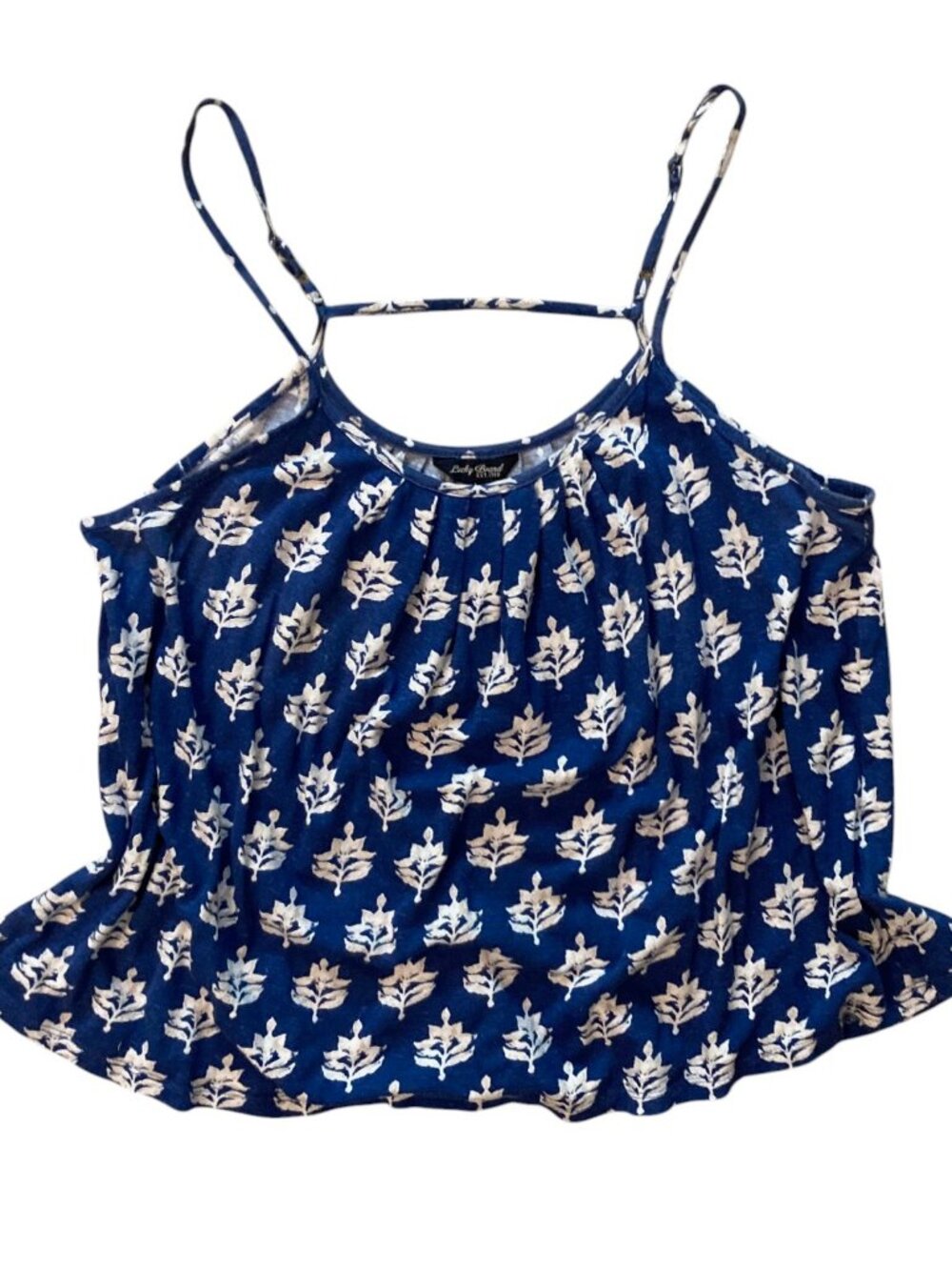 Women's LUCKY BRAND Linen-Blend Floral Strappy Back Tank Top BLUE Size Large